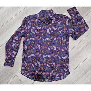 Alan Flusser Shirt Mens Medium‎ Purple Paisley Button Down Casual Cotton